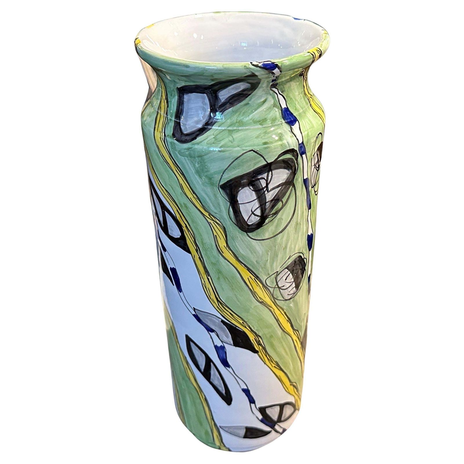 1980s Modern Hand Painted Sicilian Ceramic Unique Vase By Fiumara D'arte