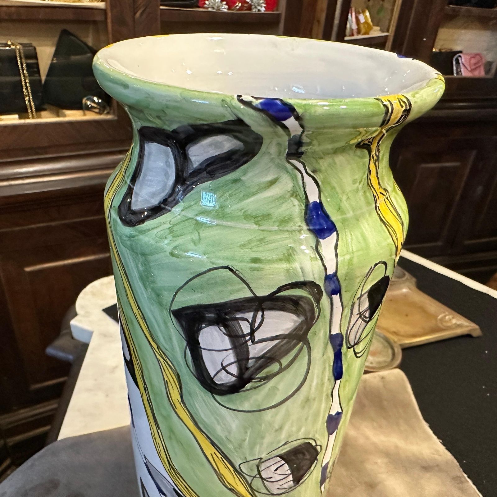 1980s Modern Hand Painted Sicilian Ceramic Unique Vase By Fiumara D'arte photo for sale