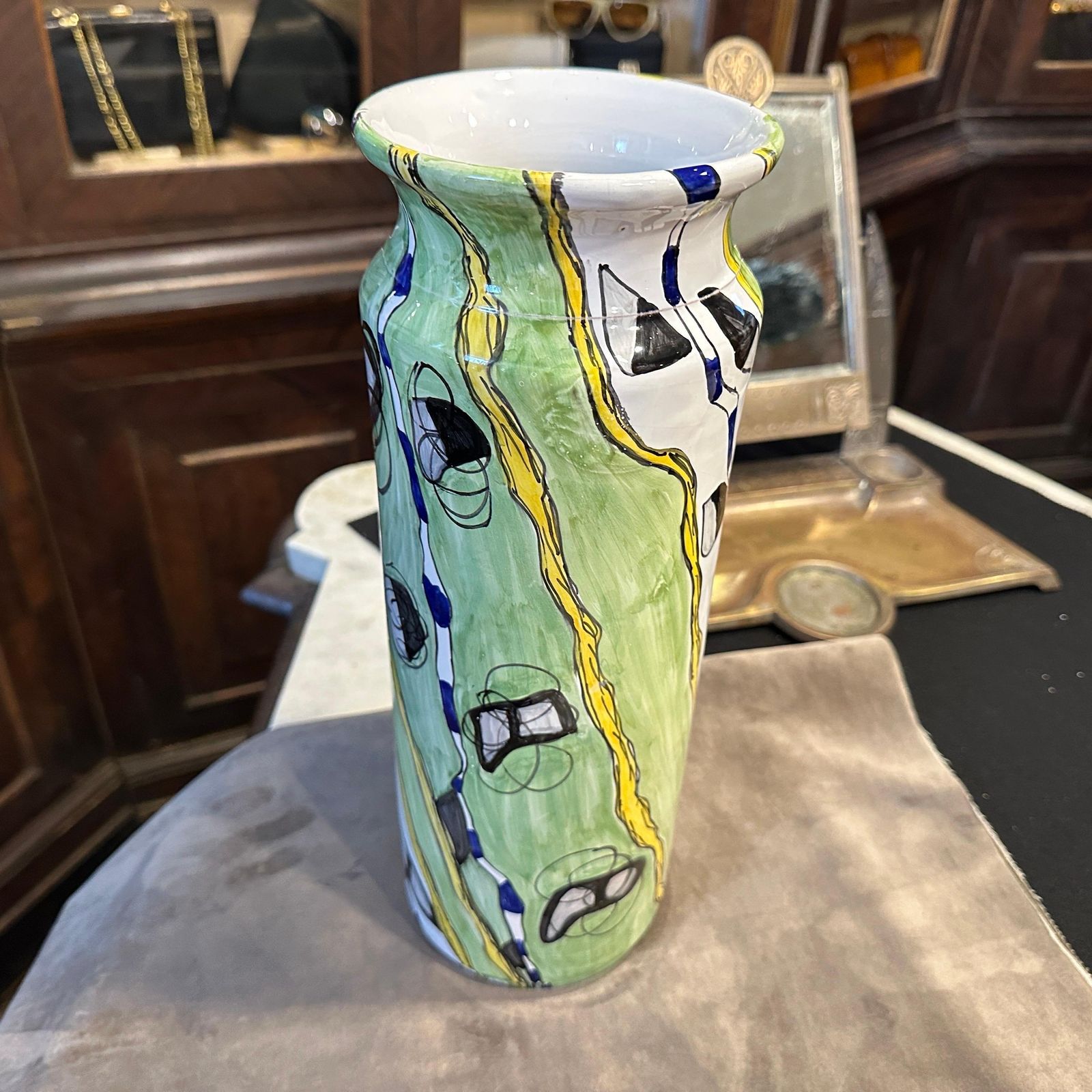 1980s Modern Hand Painted Sicilian Ceramic Unique Vase By Fiumara D'arte photo vinterior