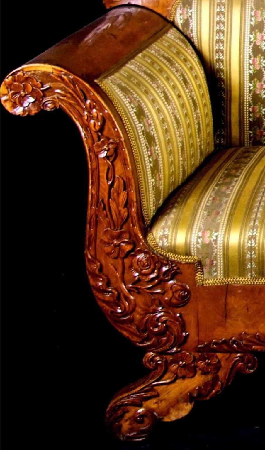 Swedish Biedermeier Carved Sofa Quilted Golden Birch 19th Century Antique A photo furniture