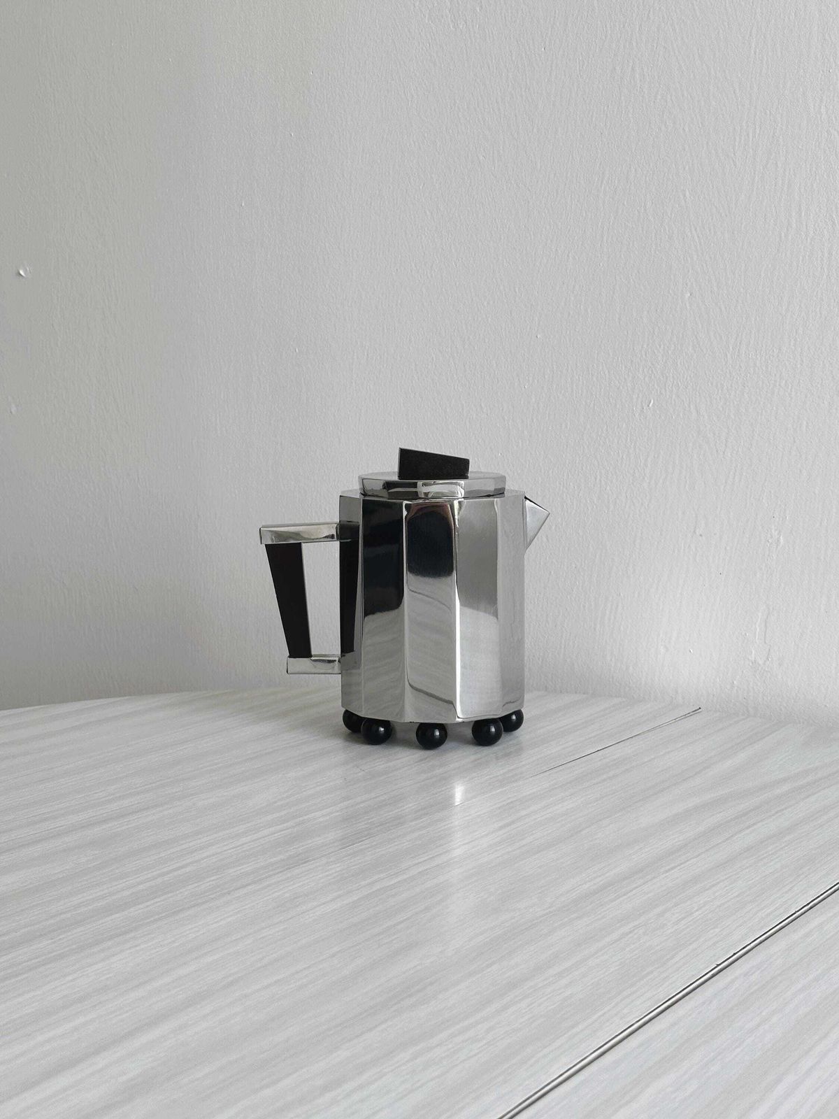 Garance Vallée X Monoprix Chrome Designer Teapot, Shiny Metal And Wood, Contemporary Kitchen Decor, Trendy Arty Decorative Object