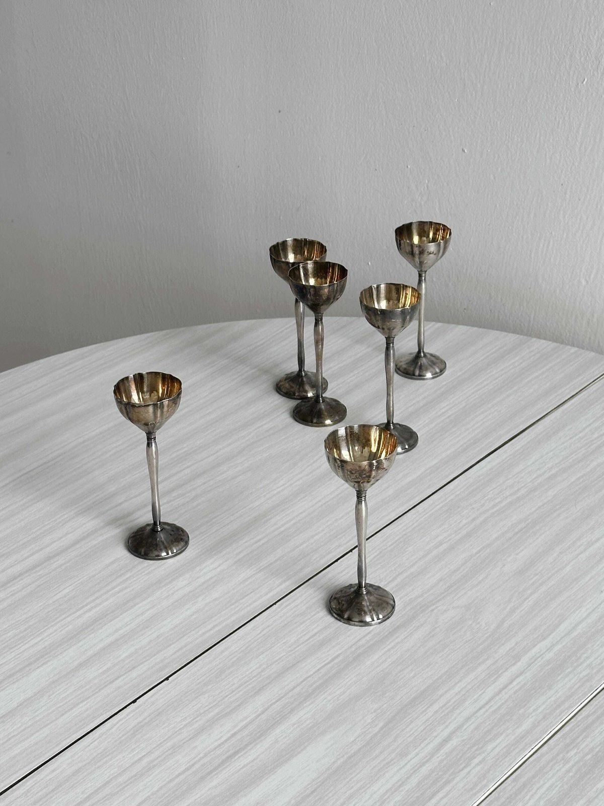Set Of 6 Antique Egg Cups In Patinated Metal, Chic Vintage Tableware, Elegant Breakfast Art, Refined Table Decoration, Antique Gift photo buy