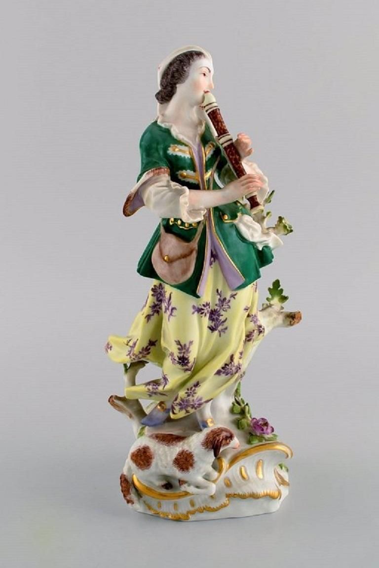 Antique Meissen Porcelain Figurine, Woman Playing The Flute, Late 19th Century photo Home Decor