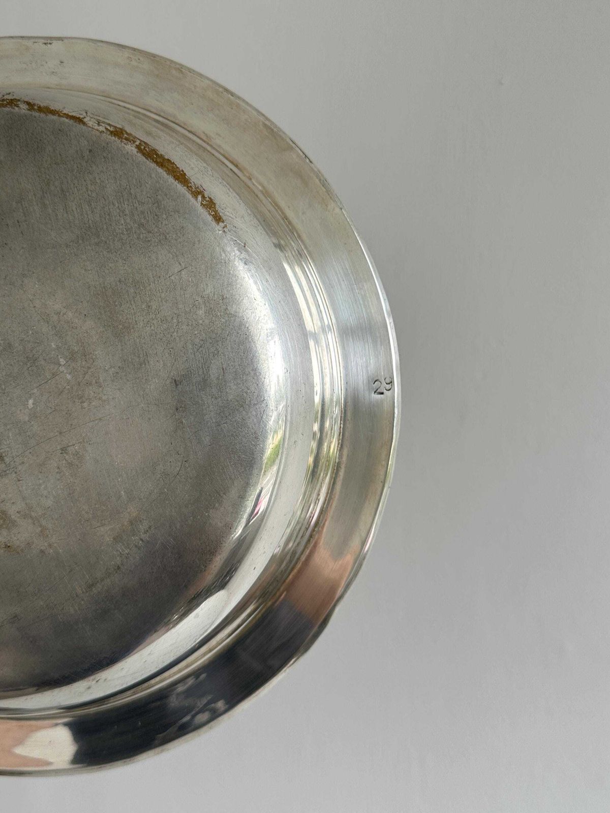 Antique Round Salad Bowl Or Platter In Shiny Silver Metal, Large Decorative Empty Pocket Or Elegant Centerpiece For Kitchen Or Dining Room photo buy
