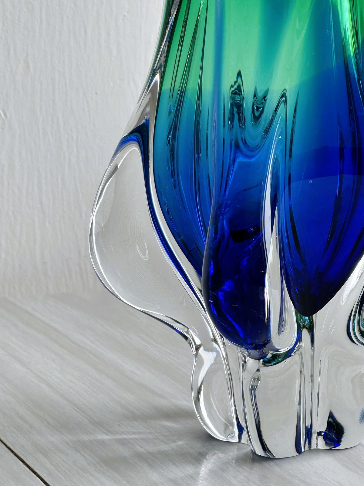 Murano Style Blue And Green Blown Glass Vase, Thick Glass Art Decorative Piece, Retro Futuristic, Unique Piece, Minimalist Interior photo Home Decor