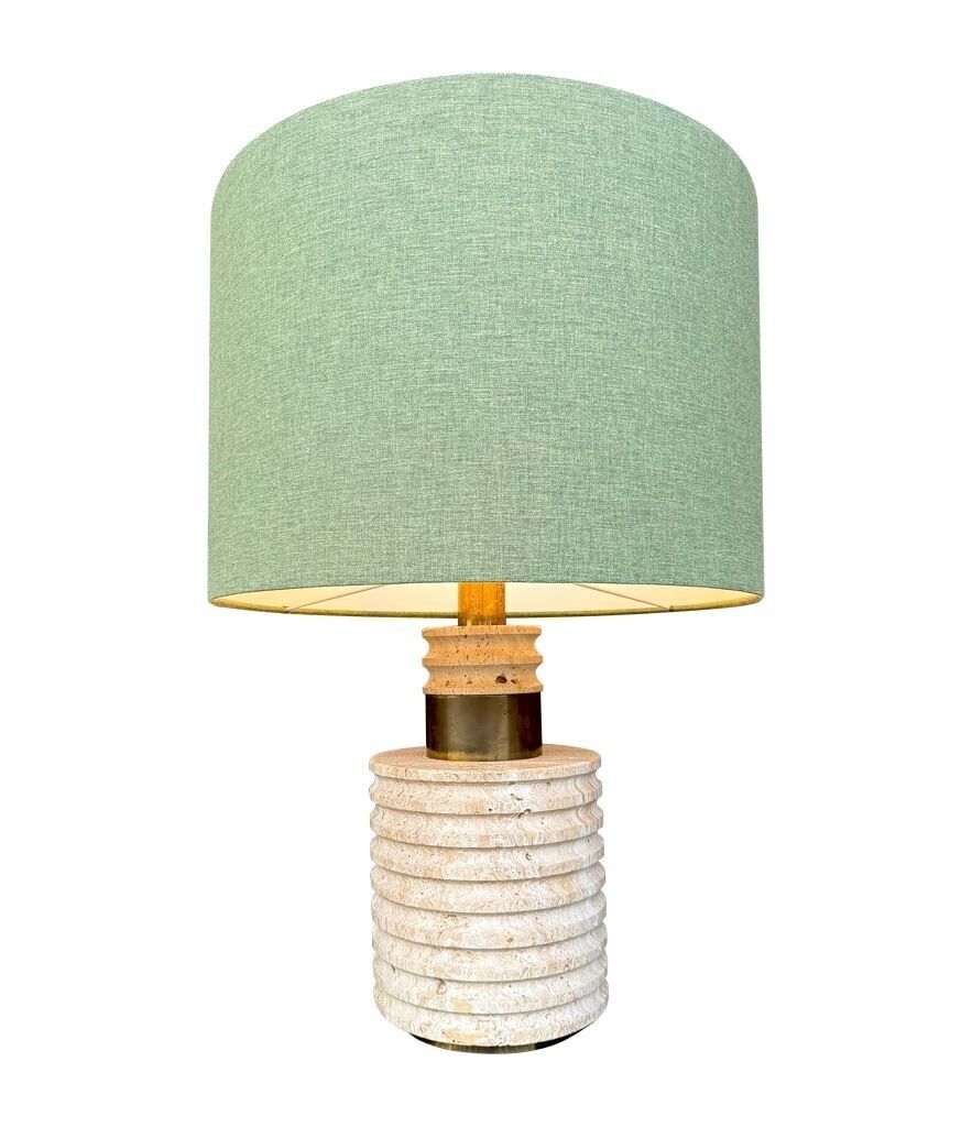 A Large Fratelli Manneli Ribbed Italian 1970s Travertine Lamp With Brass Detail