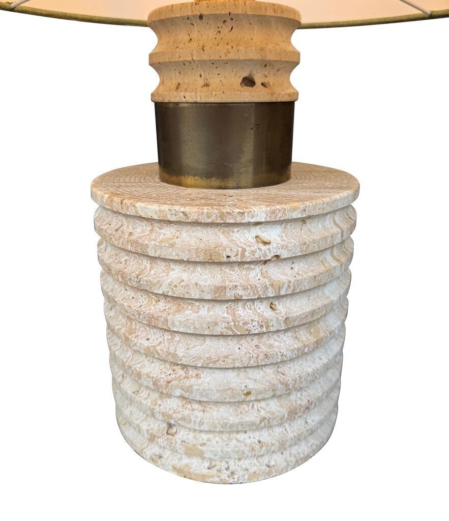 Lighting A Large Fratelli Manneli Ribbed Italian 1970s Travertine Lamp With Brass Detail photo