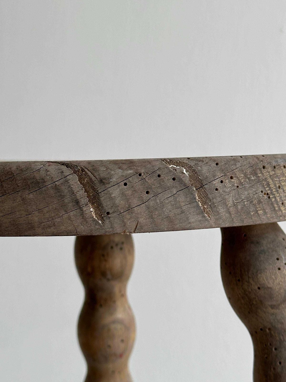 Antique Stool In Raw Wood, Carved Twisted Legs, Small Rustic Seat, Chic Country Decor, Vintage Furniture, Weathered Wood photo buy