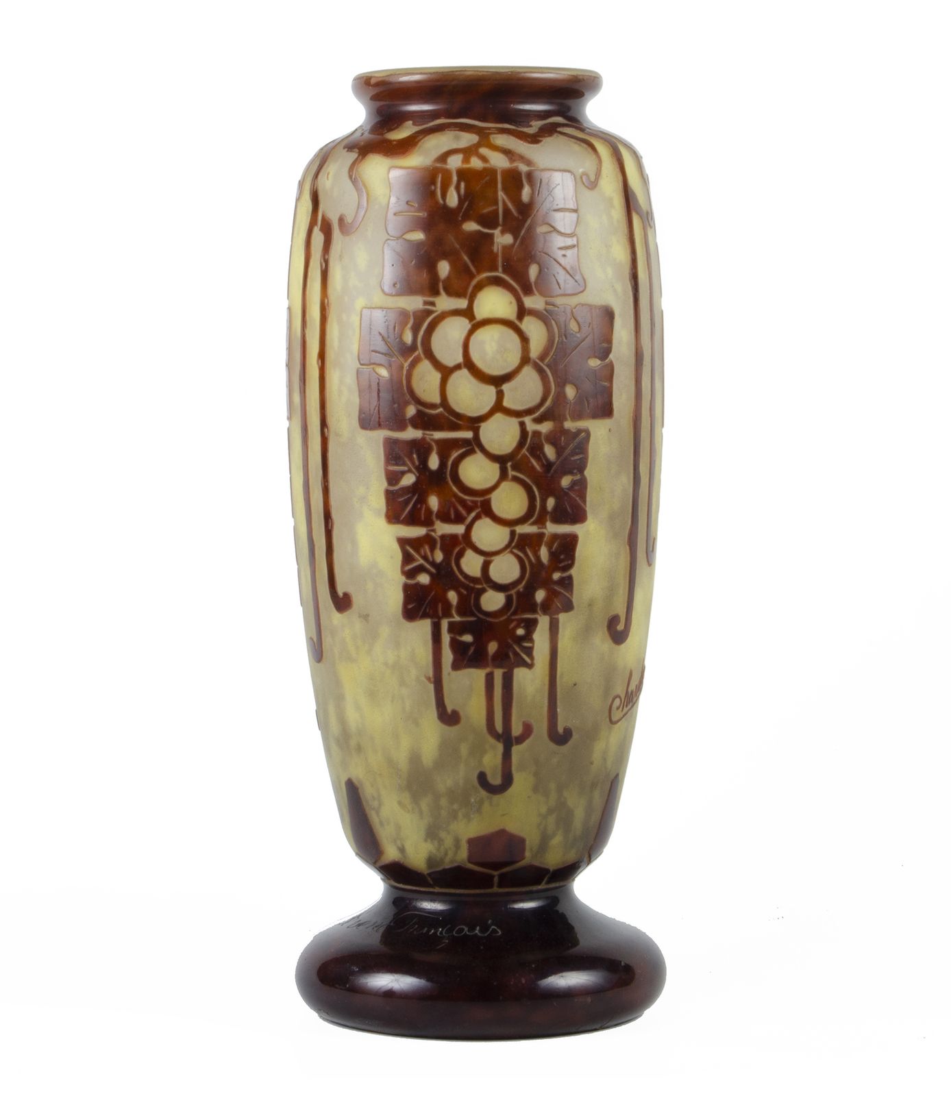1920s Art Déco French Le Verre Français Hand Painted Frosted Glass Vase Designed By Charder