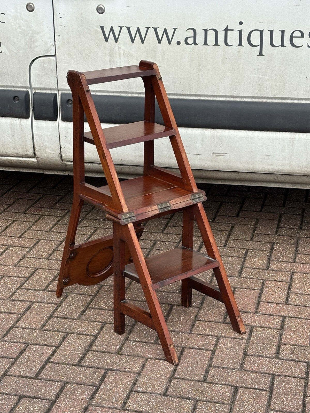 photo for sale Antique Metamorphic Mahogany Chair That Folds Over Into Library Steps