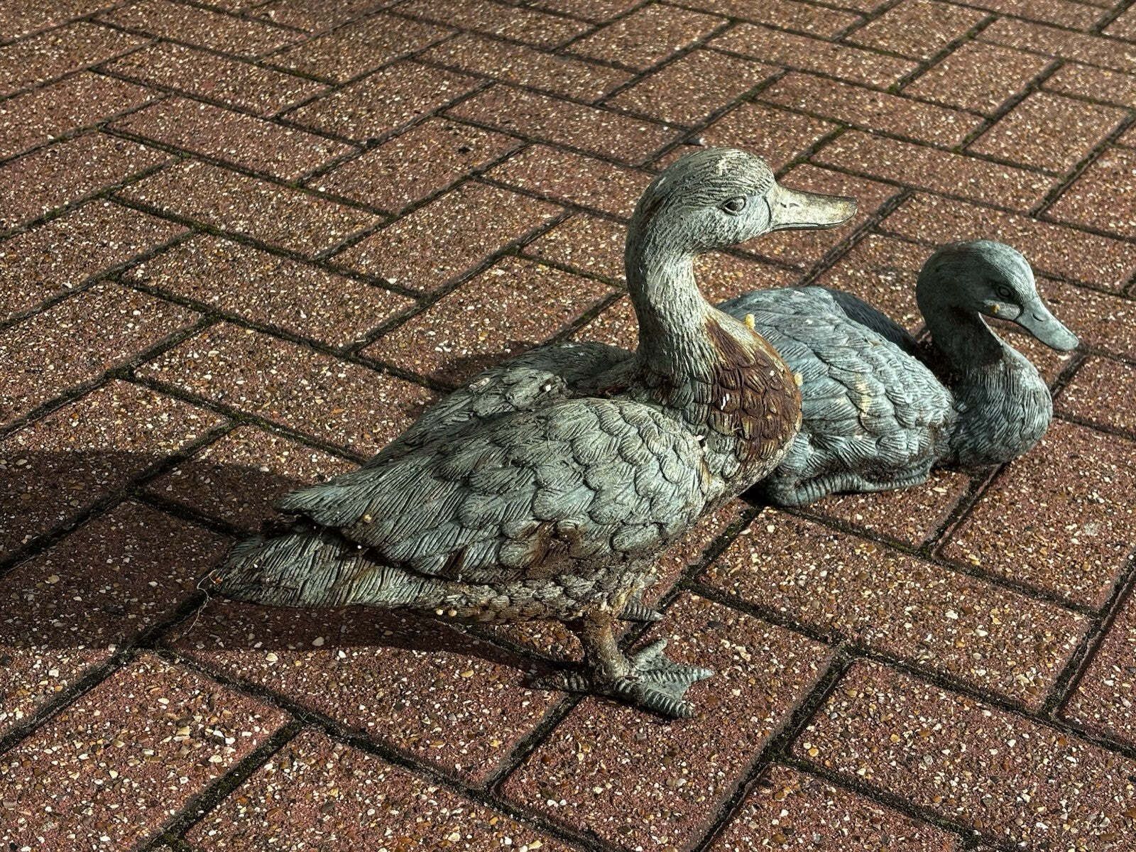 Pair Of Metal Garden Ducks With Aged Verdigris photo furniture