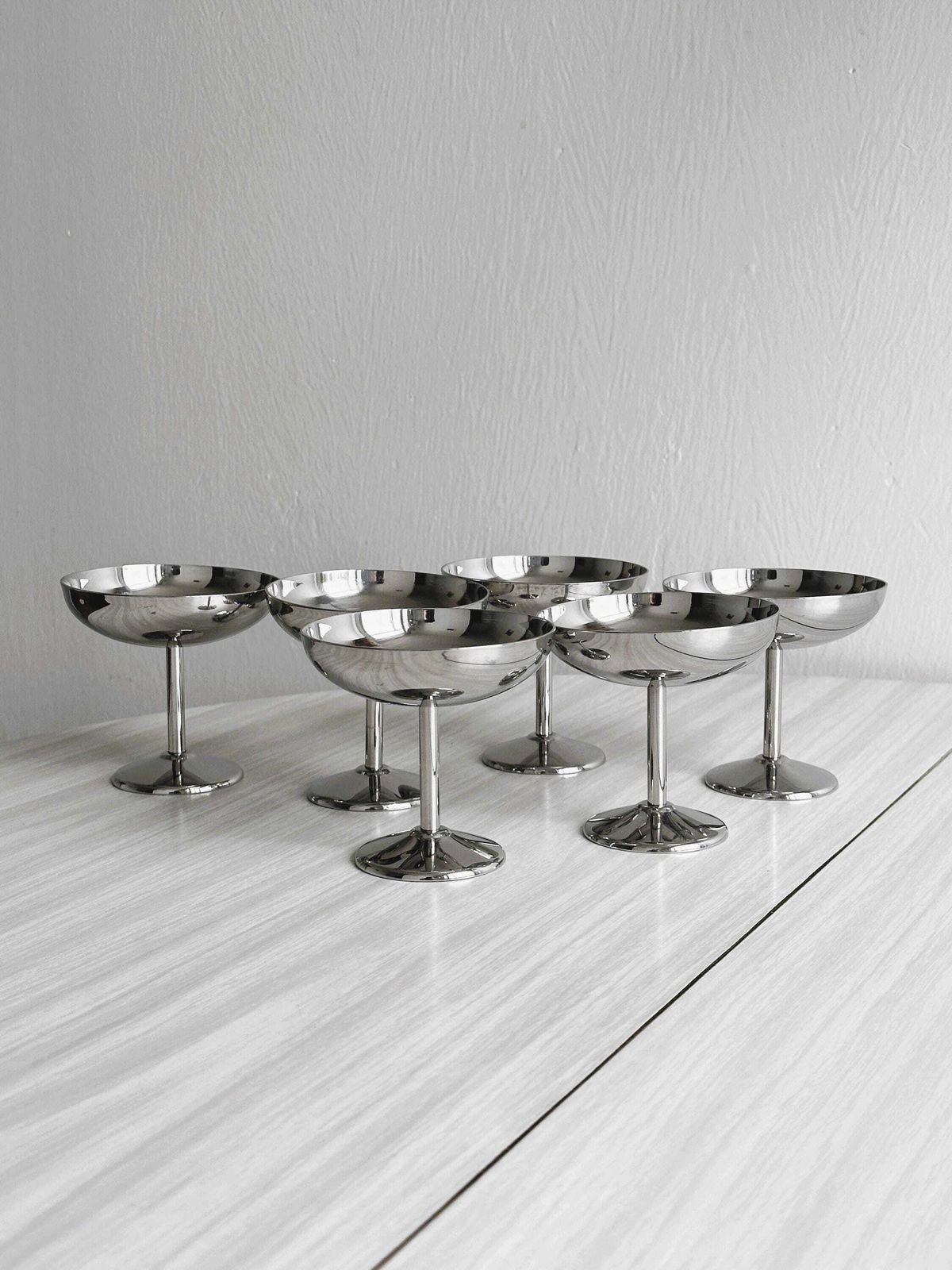 6 Stainless Steel Footed Bowls, Letang Remy Style, French Made, Metal Tableware, Stainless Steel Bowls, Dessert Set, Vintage Gift