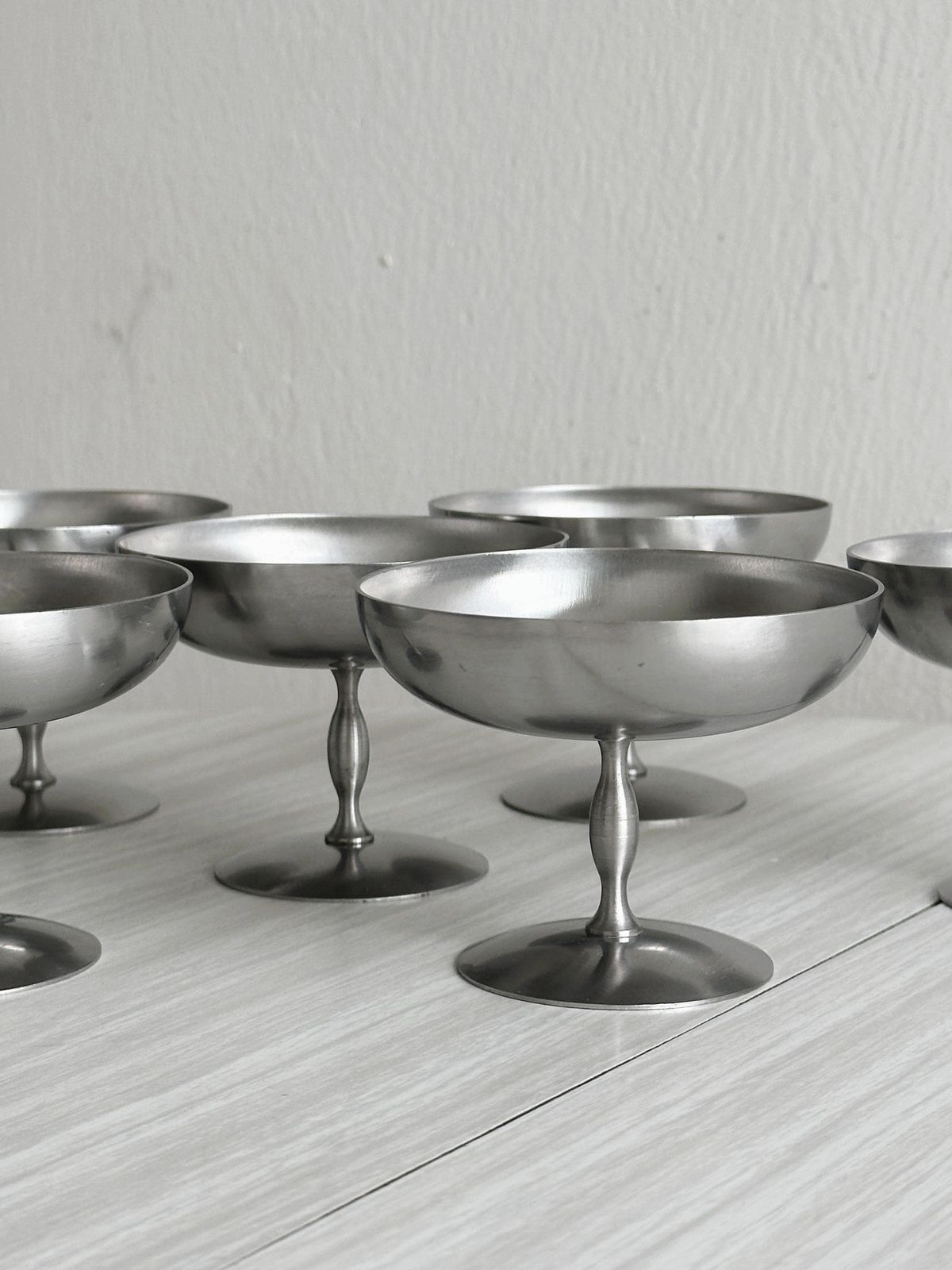 8 Stainless Steel Footed Bowls, Letang Remy Style, Guy Degrenne, French Made, Metal Tableware, Stainless Steel Bowls, Dessert Service photo furniture