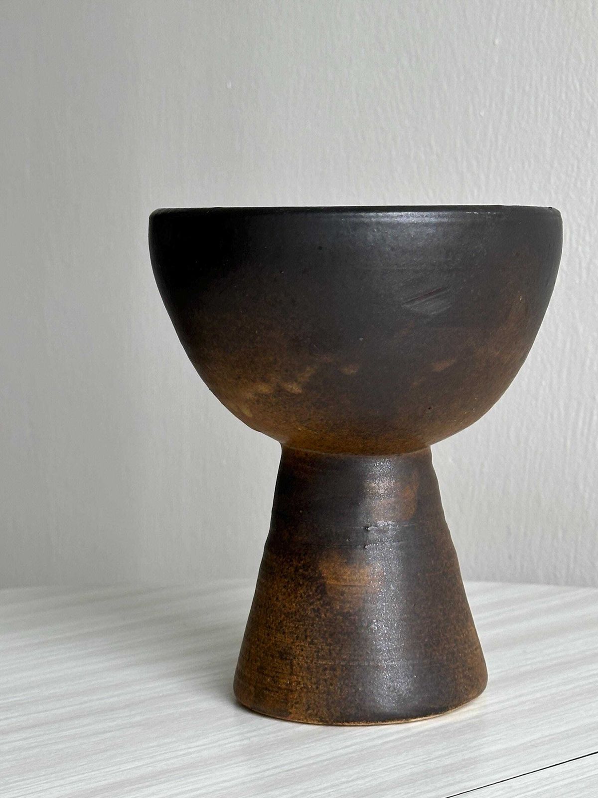 Dark Brown Raw Ceramic Bowl, Sculptural Natural Decoration, Pocket Emptier, Fruit Bowl Or Floral Holder, Wabi Sabi Style photo for sale
