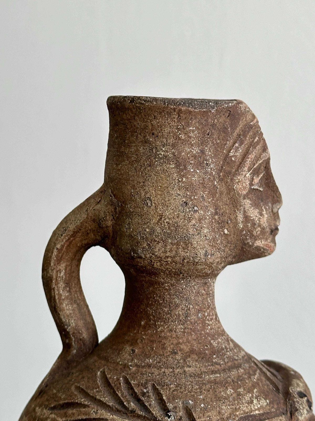 Decorative Vase, Minimalist And Brutalist Style, Wabi Sabi Inspiration, Antique Pottery, Ceramic Woman Face photo vintage