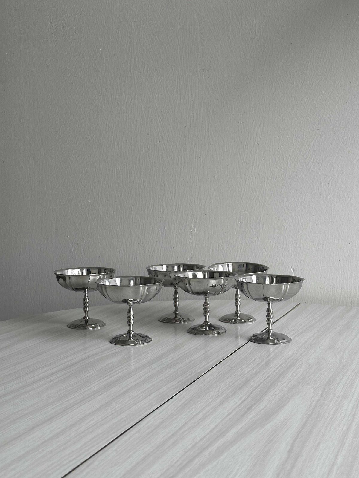 6 Stainless Steel Footed Bowls In The Letang Remy Style, French Manufacture, Metal Tableware, Stainless Steel Bowls, Dessert Service, Vintage Gift