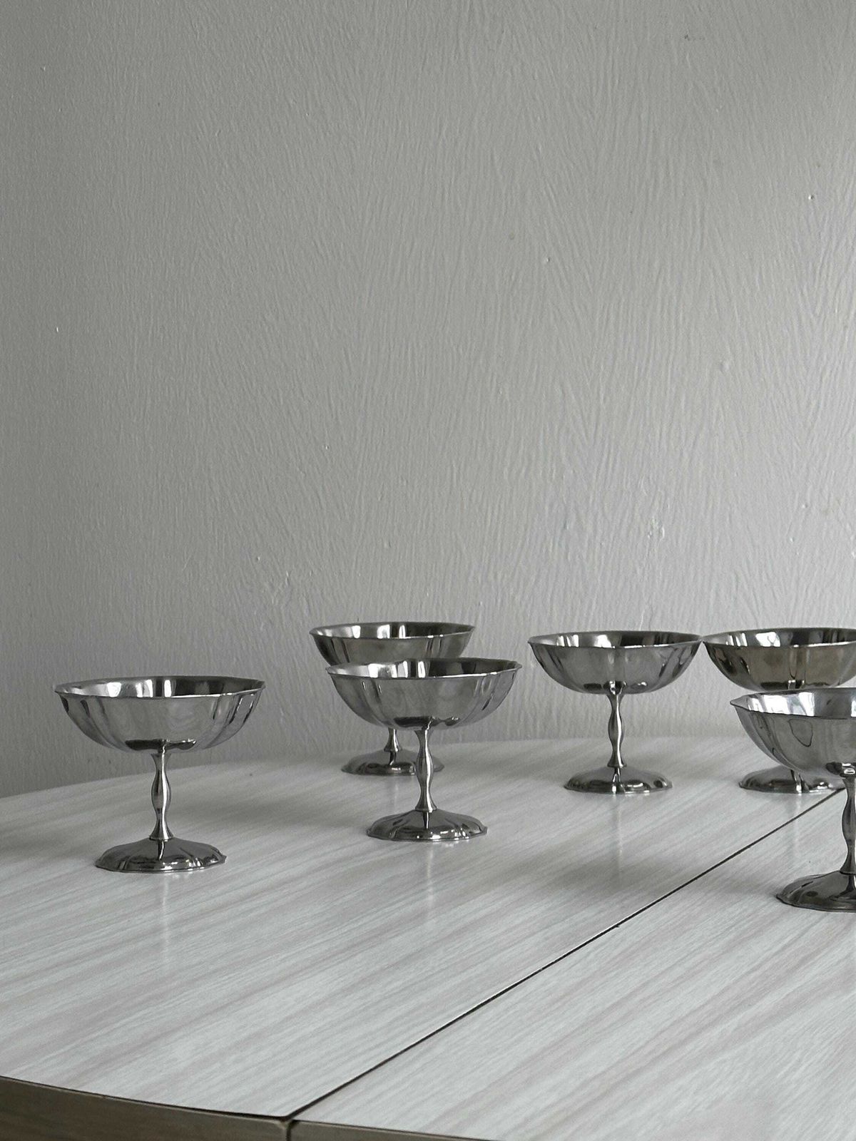 photo furniture 6 Stainless Steel Footed Bowls, Letang Remy Style, French Made, Metal Tableware, Stainless Steel Bowls, Dessert Set, Vintage Gift