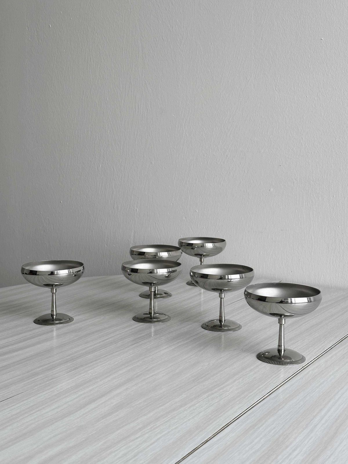 6 Roestvrijstalen Schaaltjes Op Voet In De Stijl Van Letang Remy, Franse Productie, Metalen Tafelgerei, Roestvrijstalen Schaaltjes, Dessertservies, Vintage Cadeau photo buy