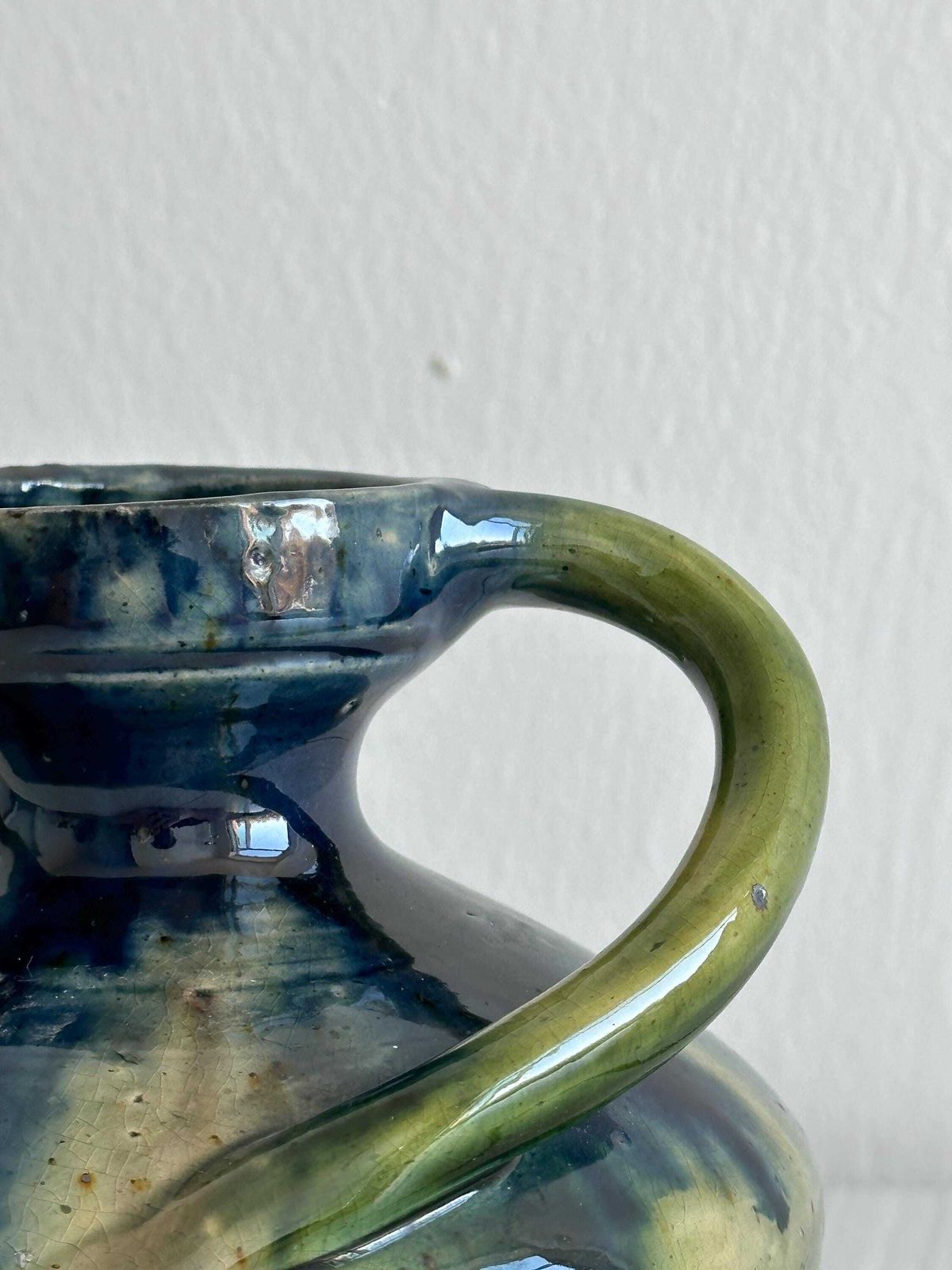 Handmade Ceramic Vase With Two Handles, With Shades Of Blue And Green, Rustic Boho Style, Handmade Pottery, Gift photo for sale