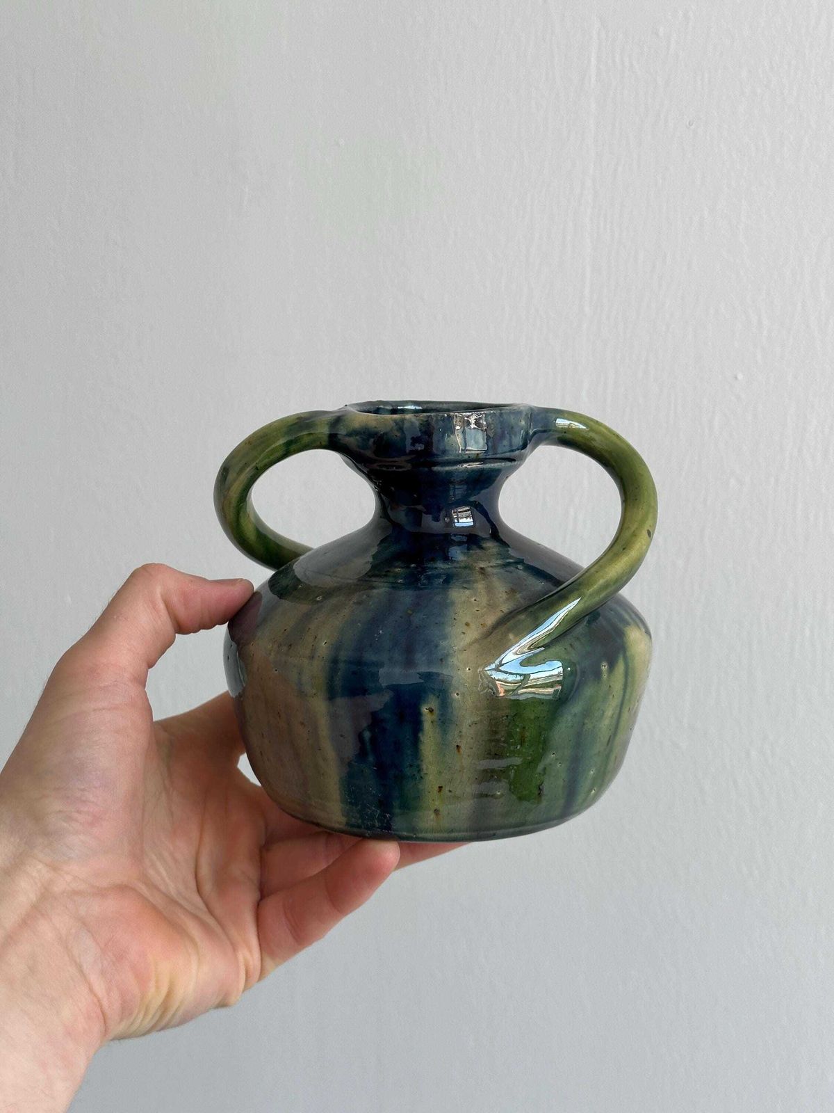 Handmade Ceramic Vase With Two Handles, With Shades Of Blue And Green, Rustic Boho Style, Handmade Pottery, Gift photo Home Decor