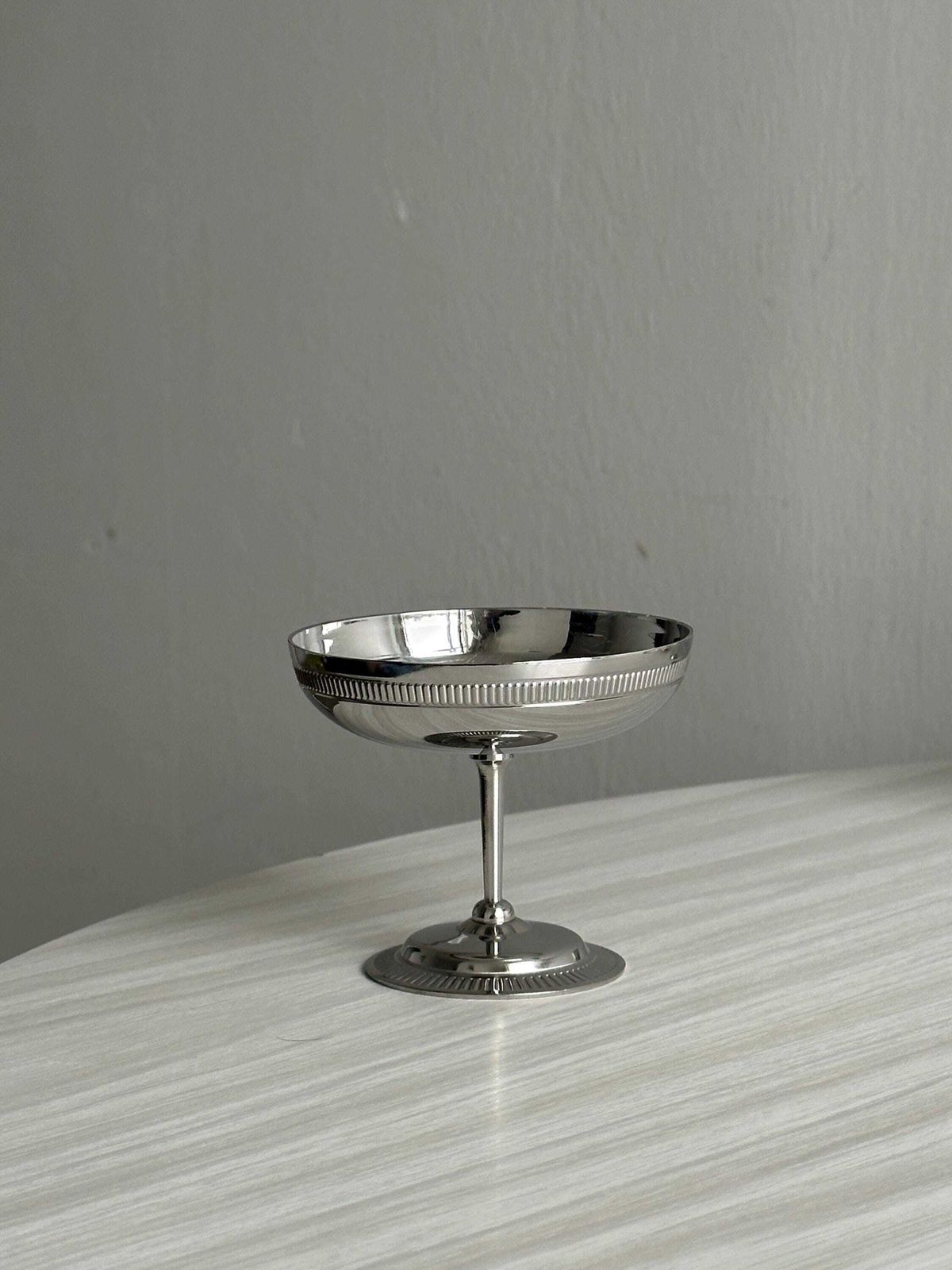 Set Of Stainless Steel Footed Bowls In The Letang Remy Style, Made In France, Metal Tableware, Stainless Steel Bowls, Stainless Steel Dessert Set photo for sale