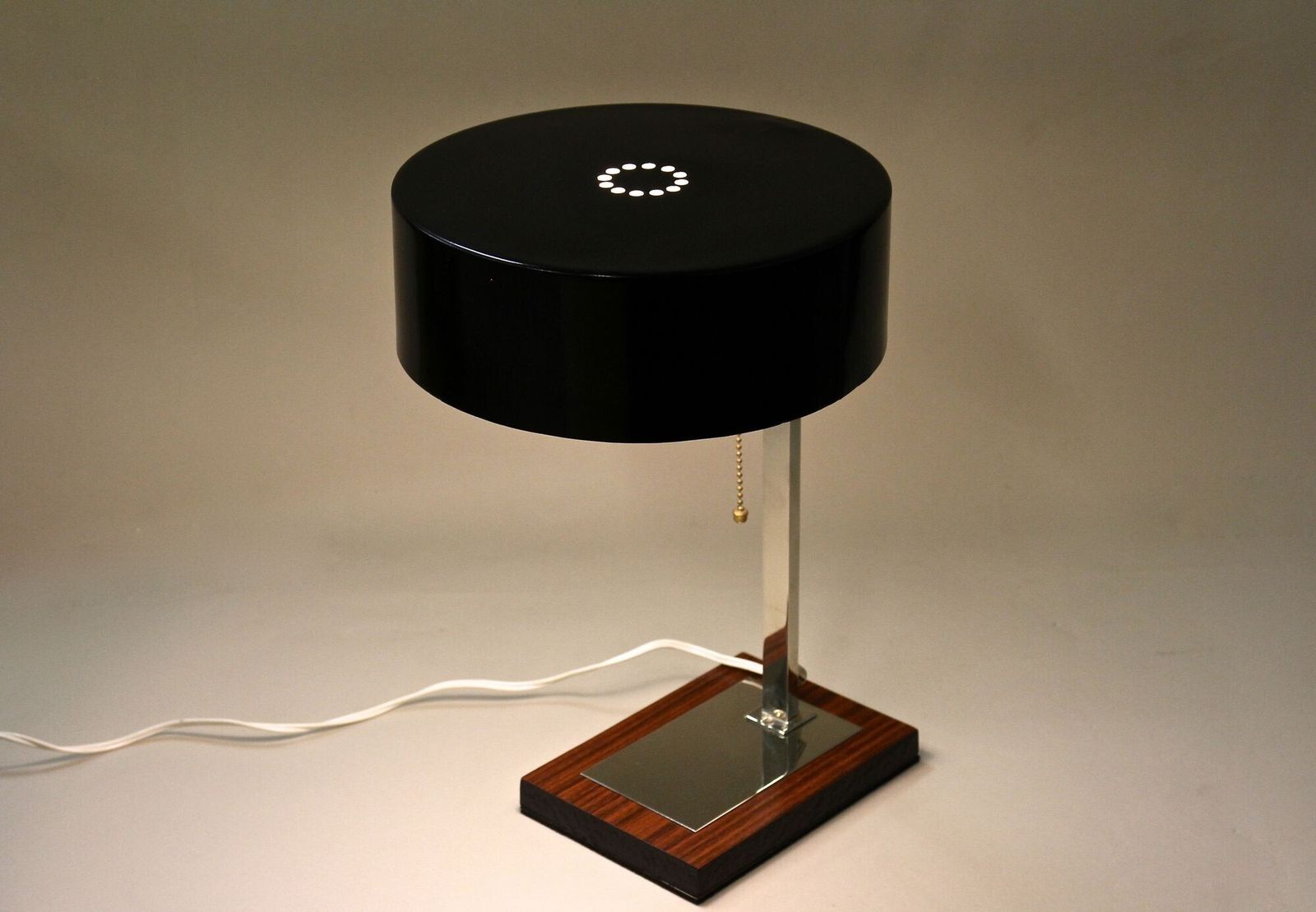 20th Century Chromed Lamp With Black Metal Lamp Shade, At Circa 1950 photo Lighting