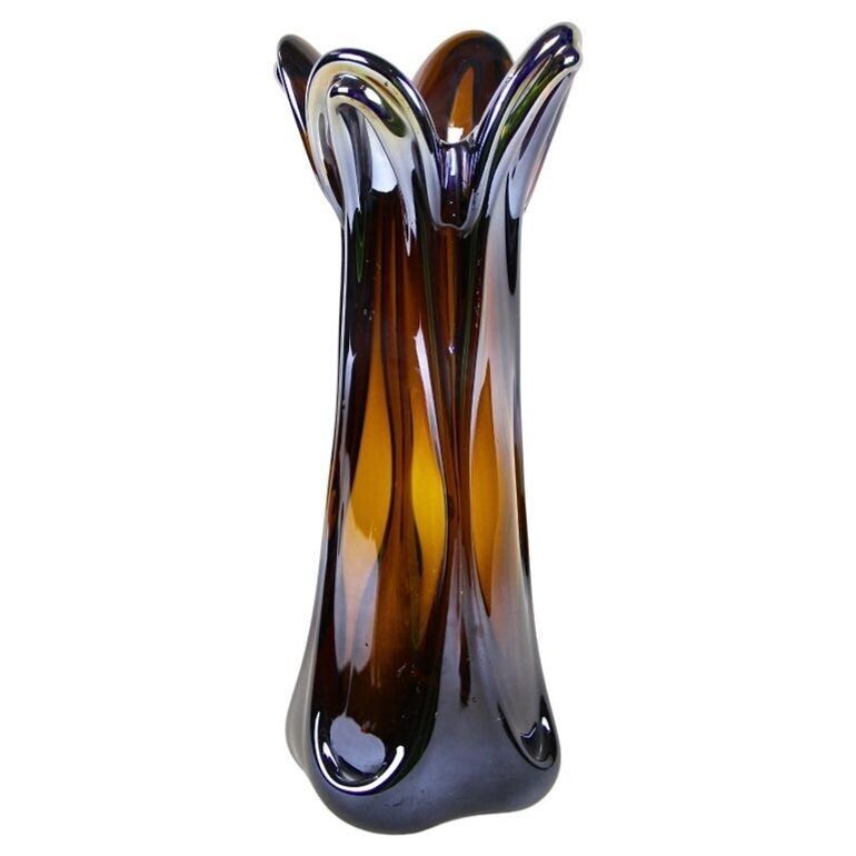 20th Century Murano Glass Vase With Iridiscent Chrome Effect, It Circa 1970 photo furniture