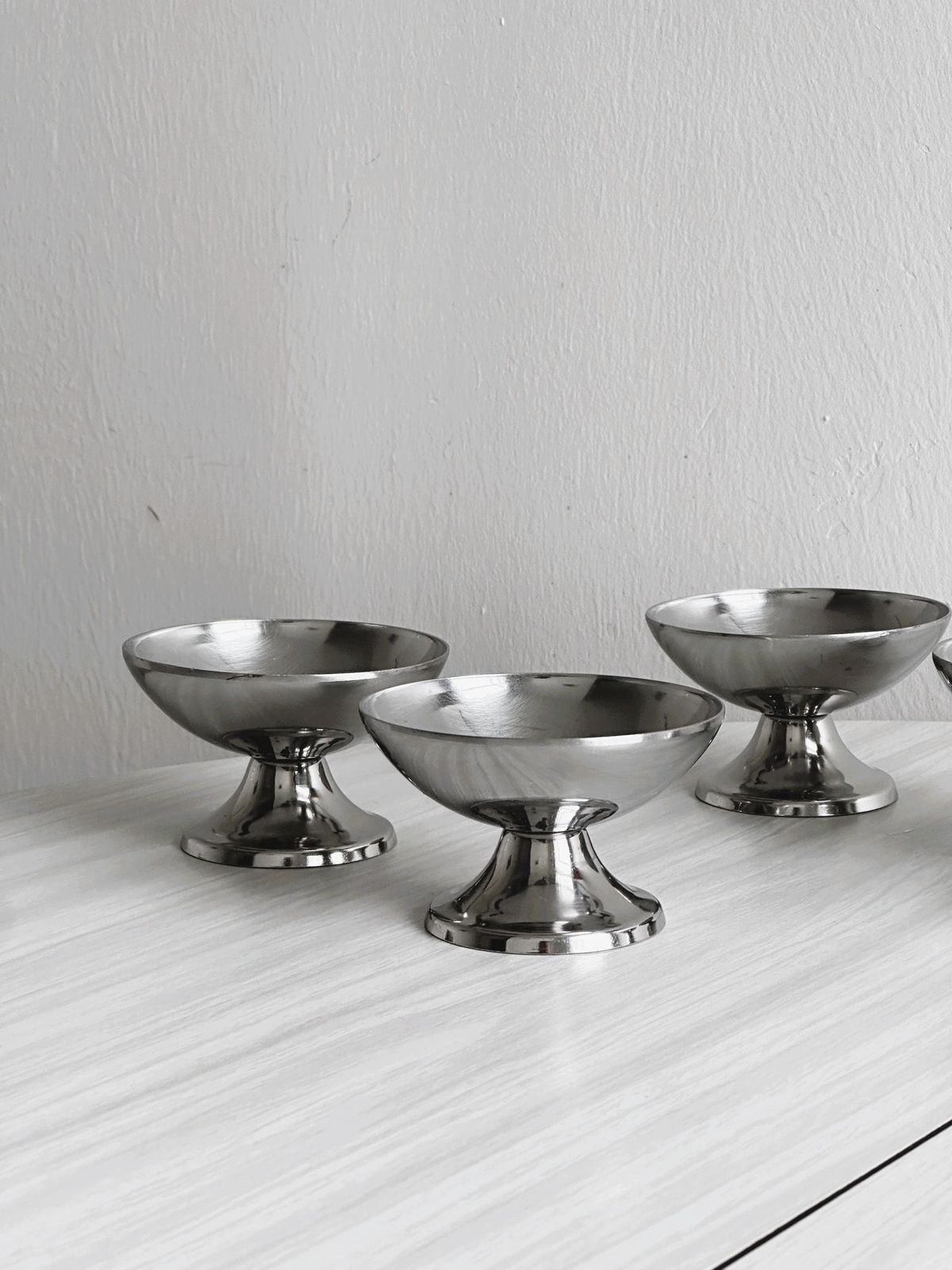 5 Stainless Steel Footed Bowls In The Letang Remy Style, French Manufacturing, Metal Tableware, Stainless Steel Bowls, Dessert Service, Vintage Gift photo furniture