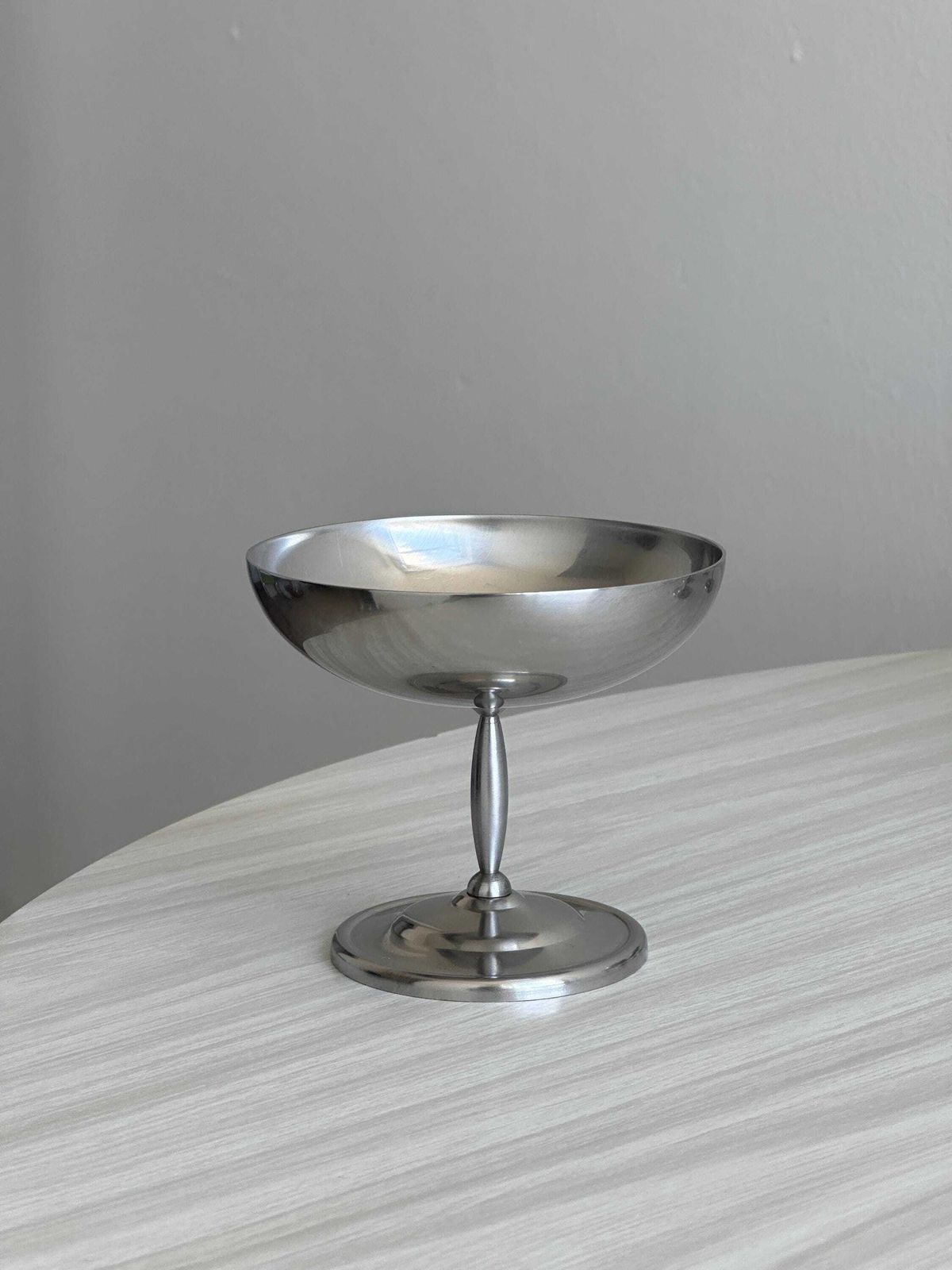 8 Vintage Stainless Steel Dessert Bowls On A Stand, Antique Dessert Bowls, Unique Stainless Steel Pieces, Elegant Buffet, Art Of Entertaining photo for sale