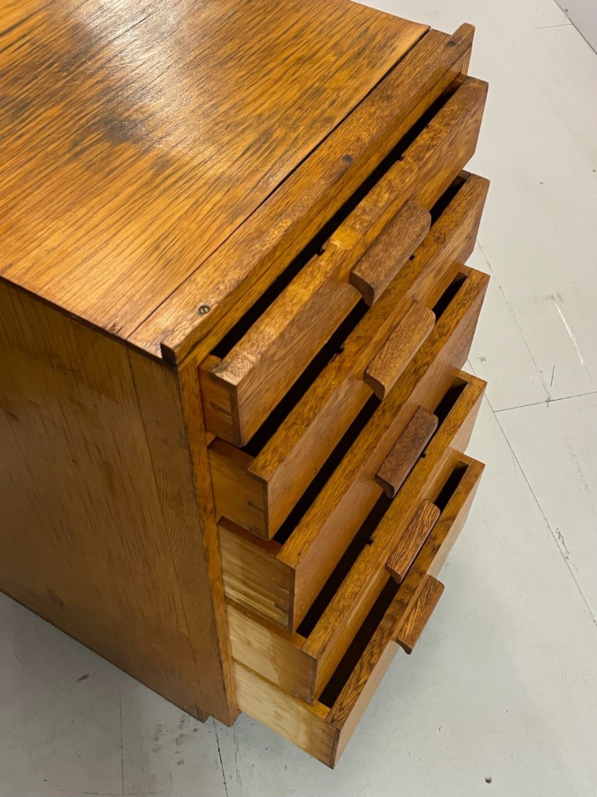 photo furniture Vintage Mid Century Rustic Oak 5 Drawer School Office Chest Industrial Storage