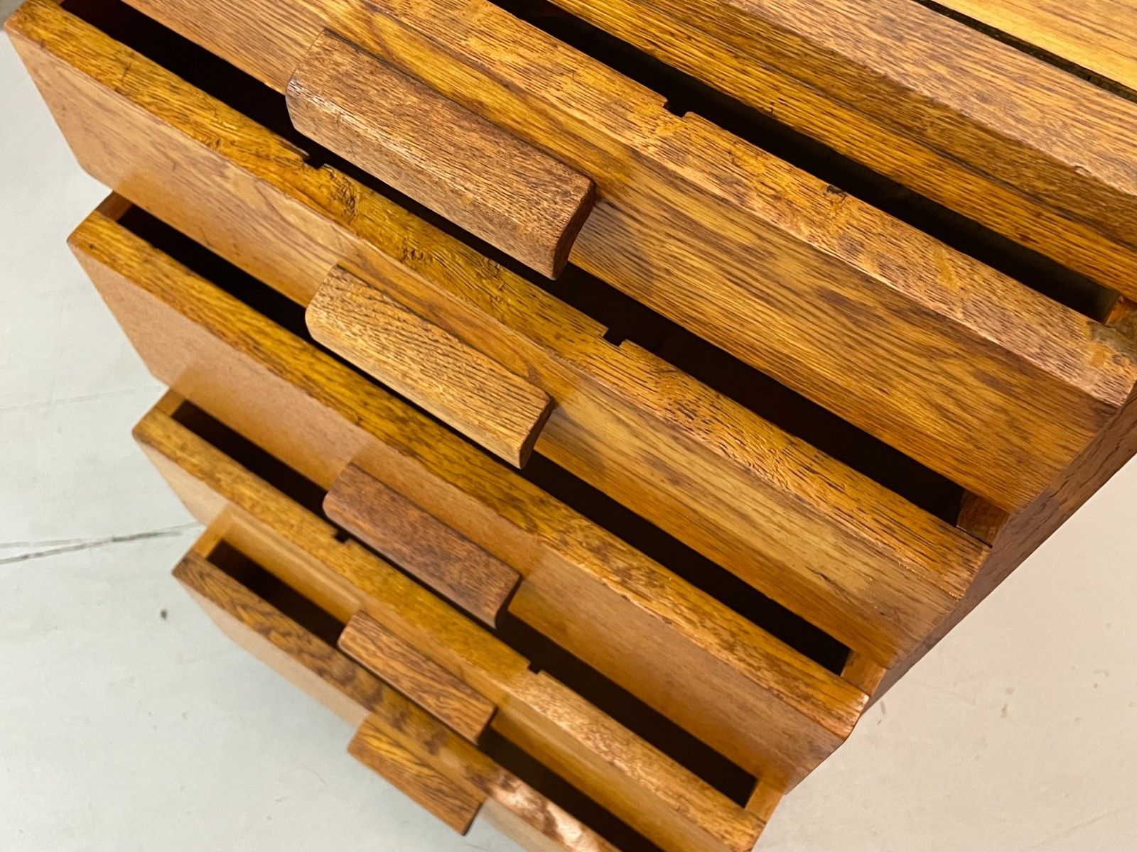 photo for sale Vintage Mid Century Rustic Oak 5 Drawer School Office Chest Industrial Storage