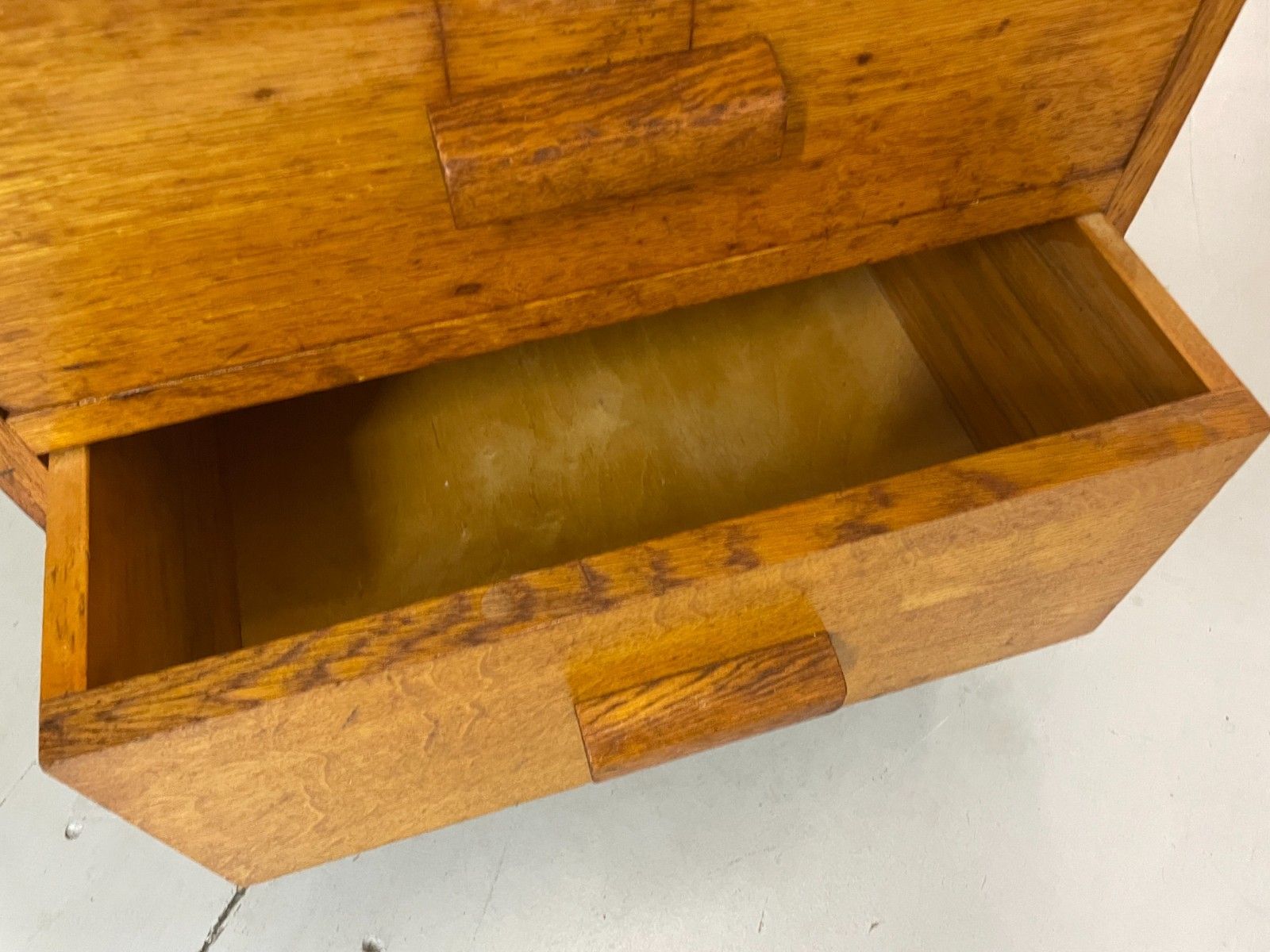 photo buy Vintage Mid Century Rustic Oak 5 Drawer School Office Chest Industrial Storage