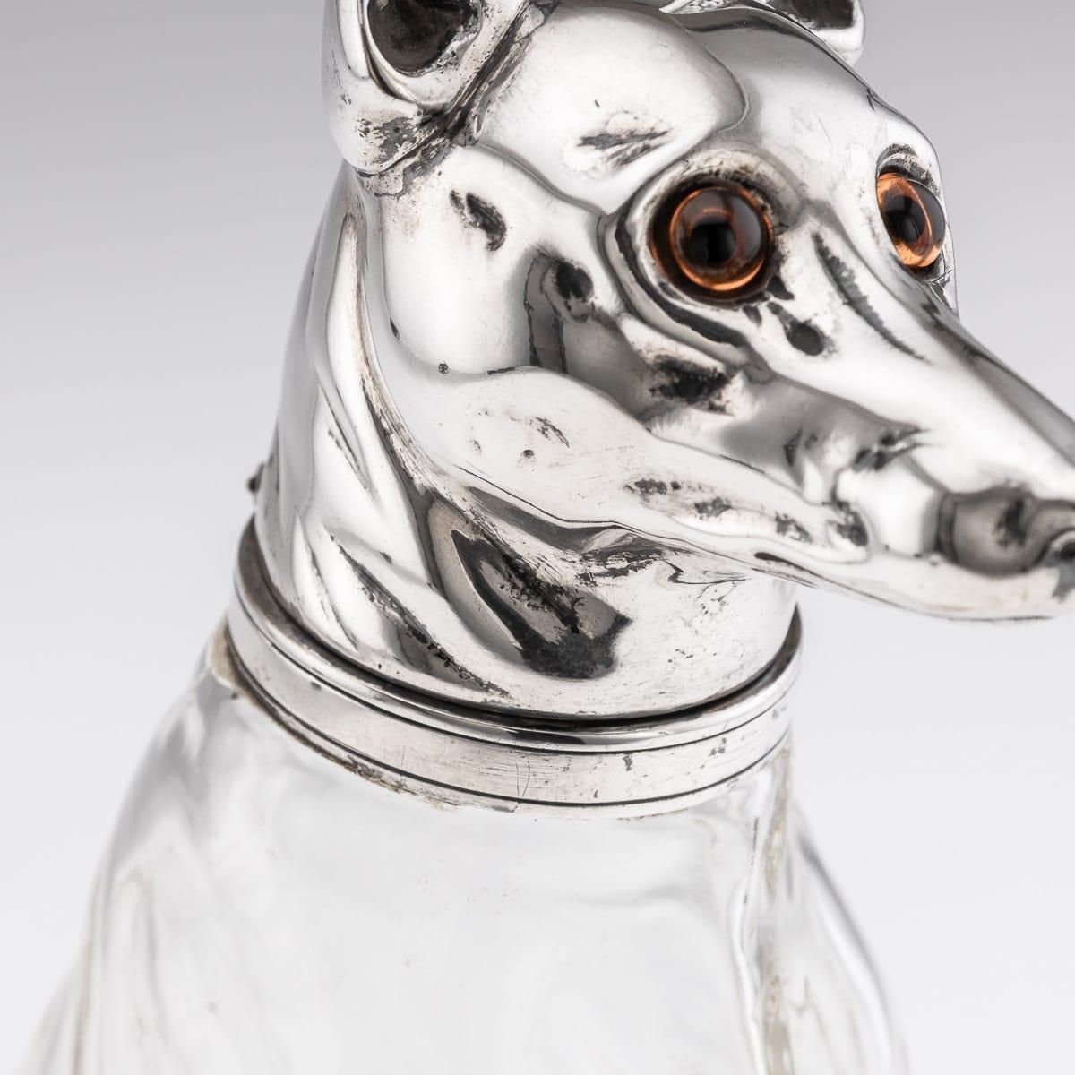 photo buy 20thc Continental Silver Plate & Clear Glass Novelty 'Pinscher' Drinks Decanter