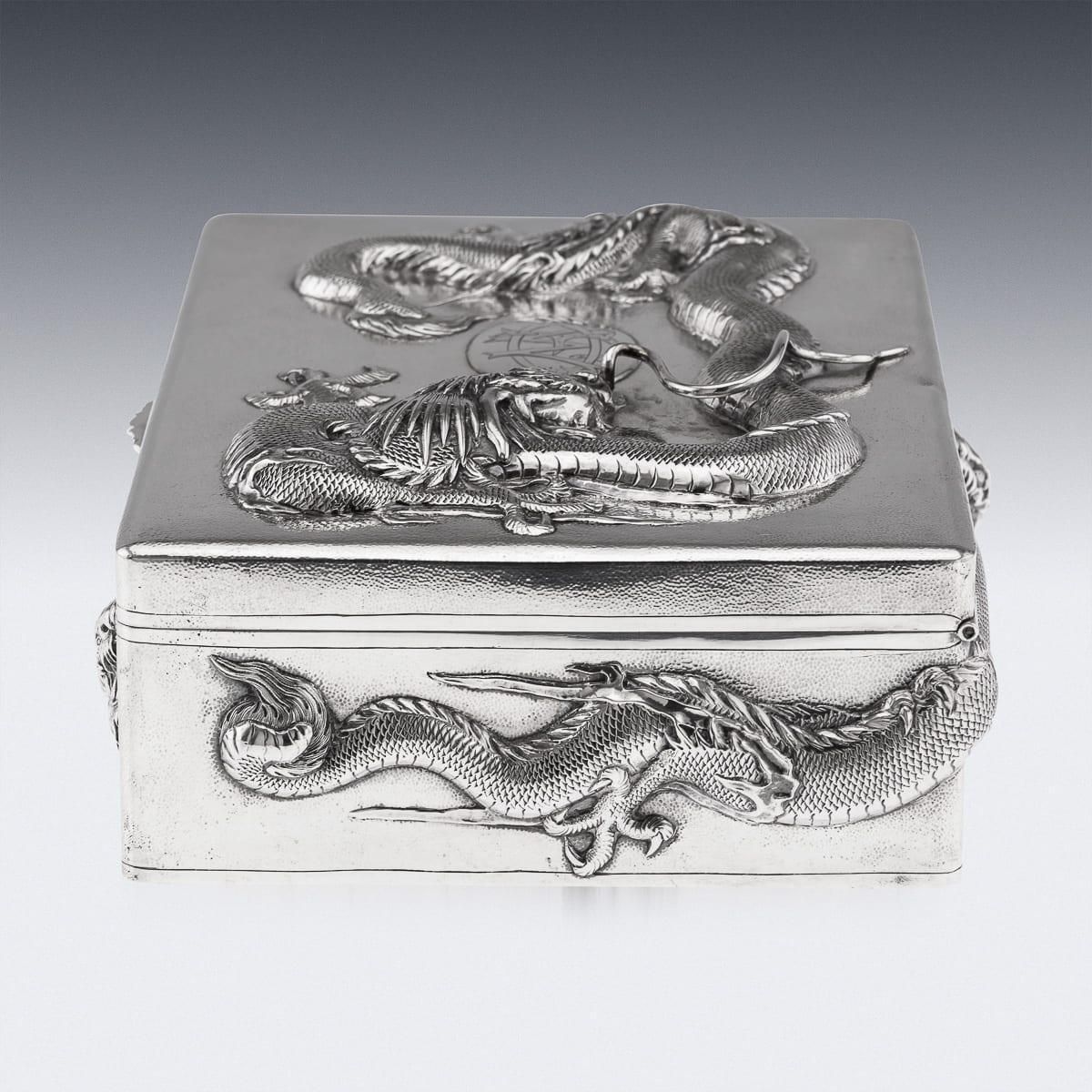Antique 20thc Chinese Solid Silver Dragon Cigar Box, Shanghai, Zeewo C.1900 photo Home Decor