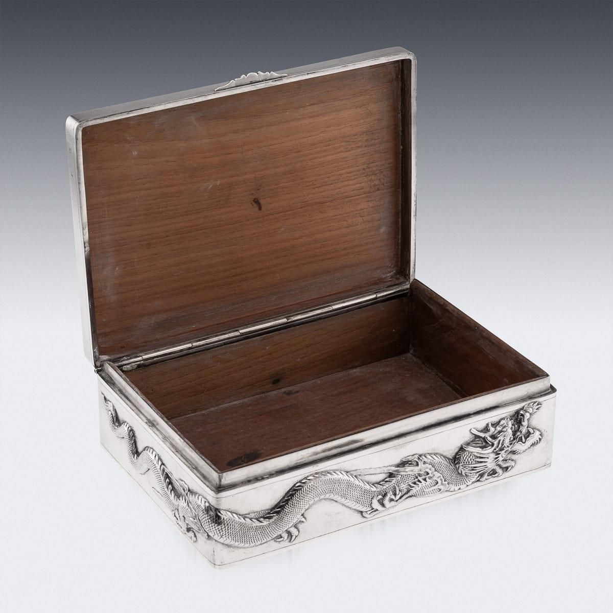photo for sale Antique 20thc Chinese Solid Silver Dragon Cigar Box, Shanghai, Zeewo C.1900
