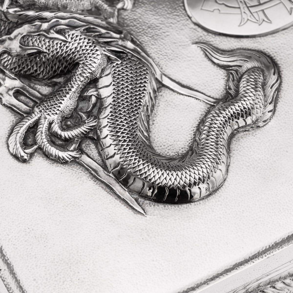 photo vinterior Antique 20thc Chinese Solid Silver Dragon Cigar Box, Shanghai, Zeewo C.1900