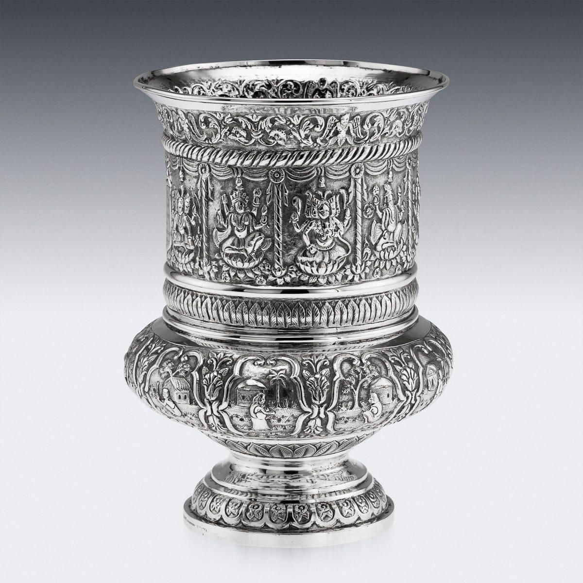 Antique 20thc Indian (Calcutta) Solid Silver Repoussé Vase, Dass & Dutt C.1900 photo for sale