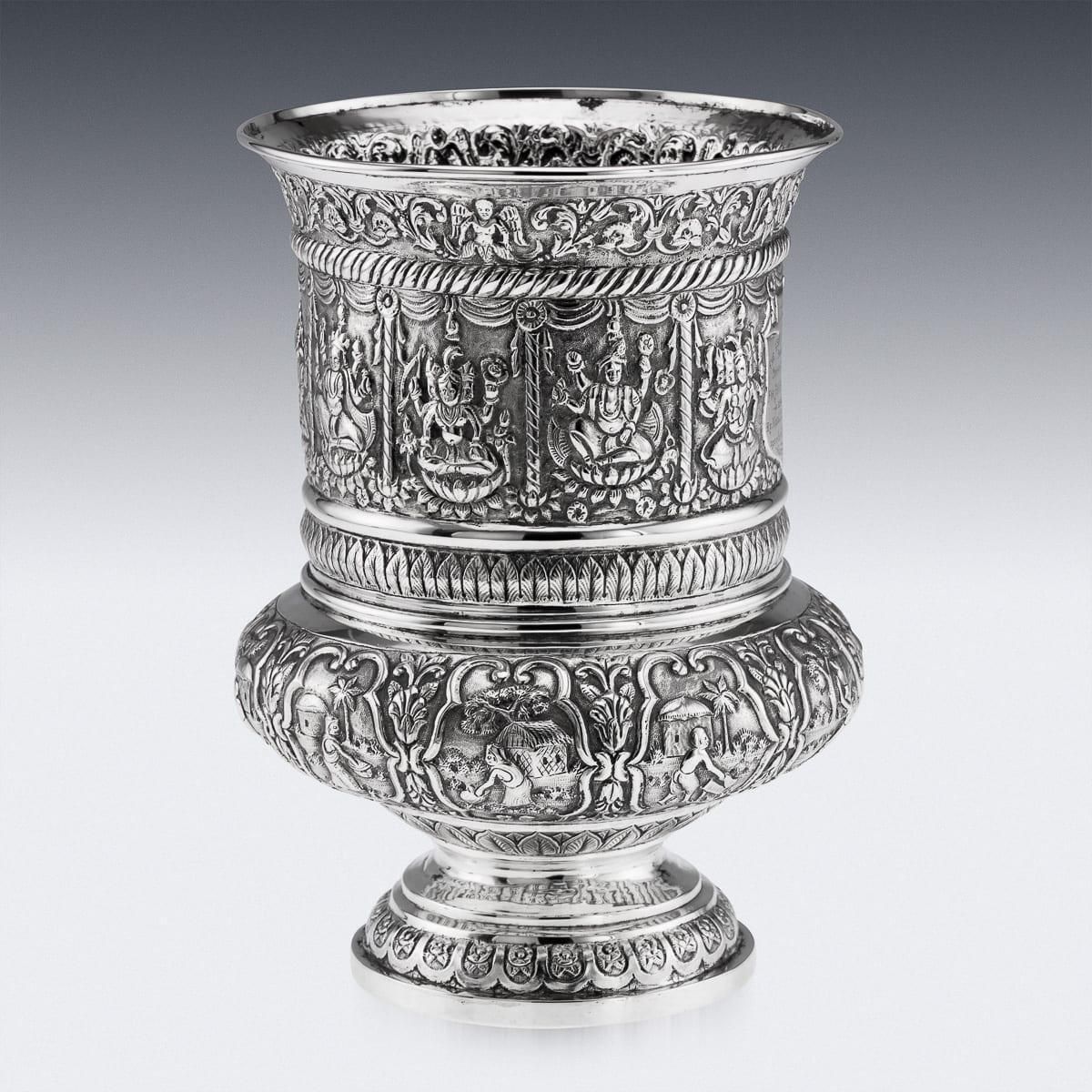 Antique 20thc Indian (Calcutta) Solid Silver Repoussé Vase, Dass & Dutt C.1900 photo 2963.0