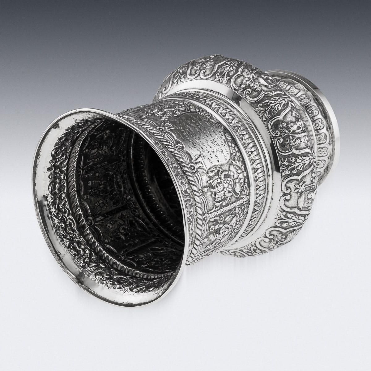 Antique 20thc Indian (Calcutta) Solid Silver Repoussé Vase, Dass & Dutt C.1900 photo vinterior
