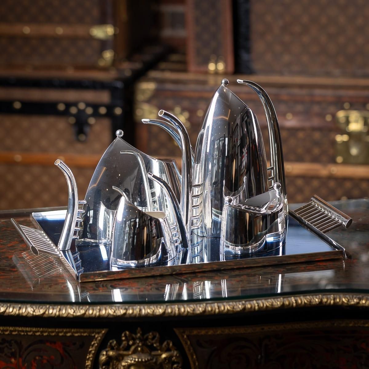 Vintage 20th Century Italian Silver Plated Five Piece Tea Set By Sabattini photo furniture