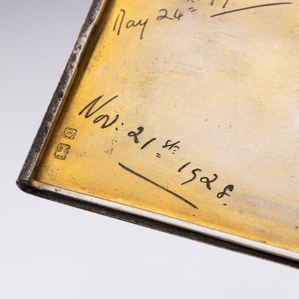 photo for sale 20thc English Solid Silver & 9k Gold Cigar Case By Cartier Of New Bond St C.1929