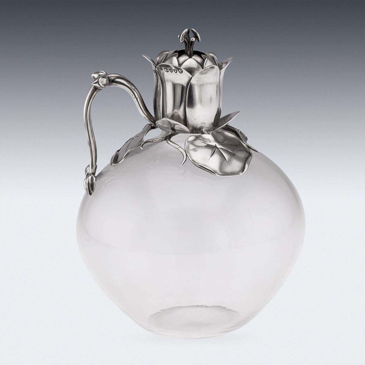 Antique 19th Century Victorian Solid Silver & Clear Glass Claret Jug C.1884 photo vinterior
