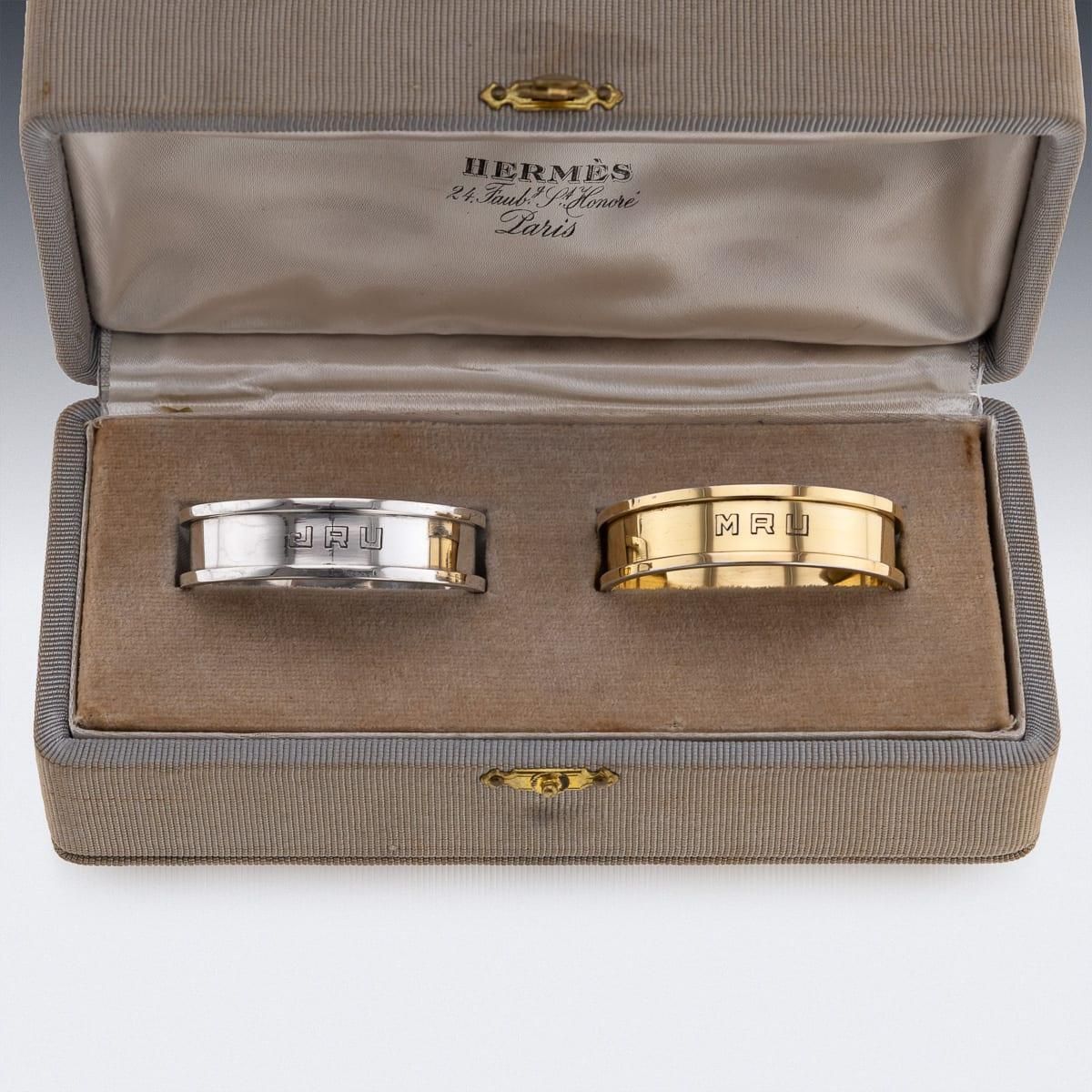 Mid 20th Century French Hermes Solid Silver Gilt Napkin Ring Set C.1960 photo for sale