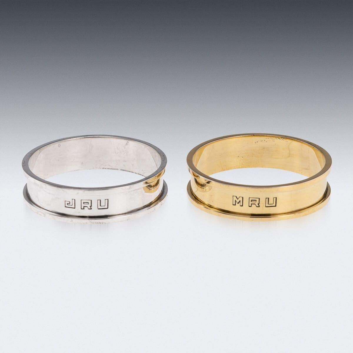 Mid 20th Century French Hermes Solid Silver Gilt Napkin Ring Set C.1960 photo 1124.0