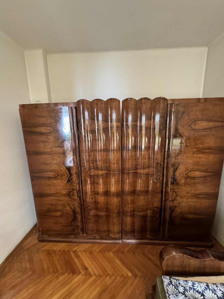 Art Deco Walnut Wardrobe, Central Europe, 1930s photo for sale