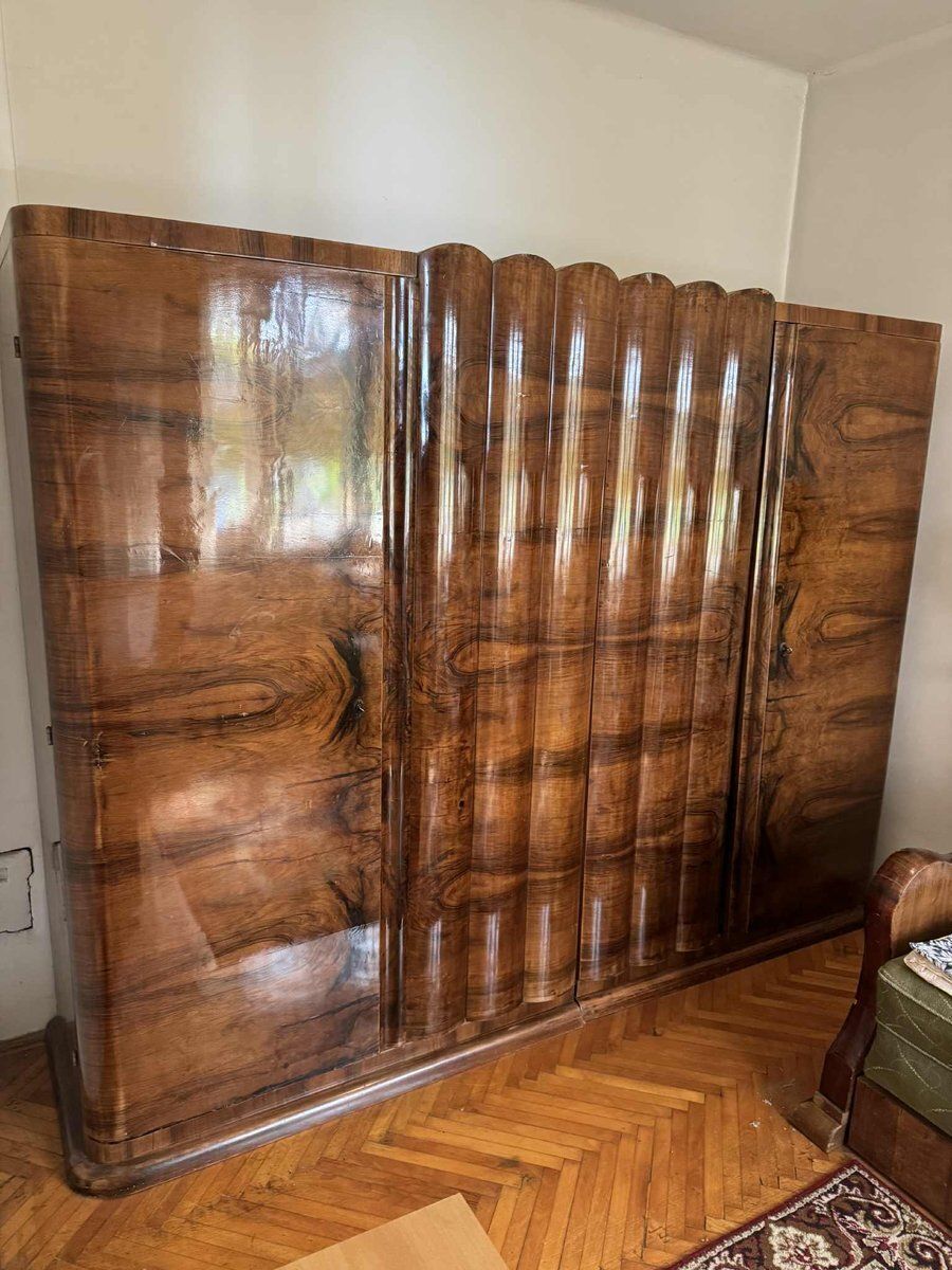 Art Deco Walnut Wardrobe, Central Europe, 1930s photo vinterior