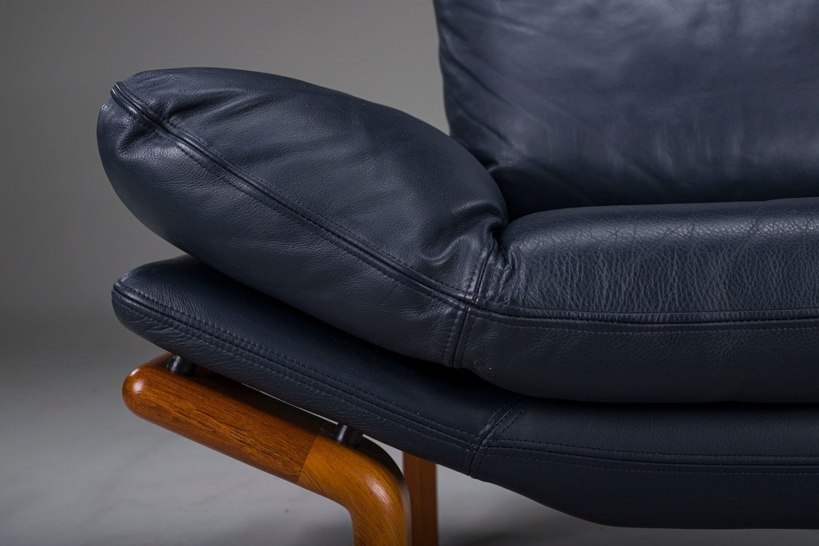 Furniture Danish Teak And Navy Blue Leather Lounge Chair From Komfort, 1970s photo