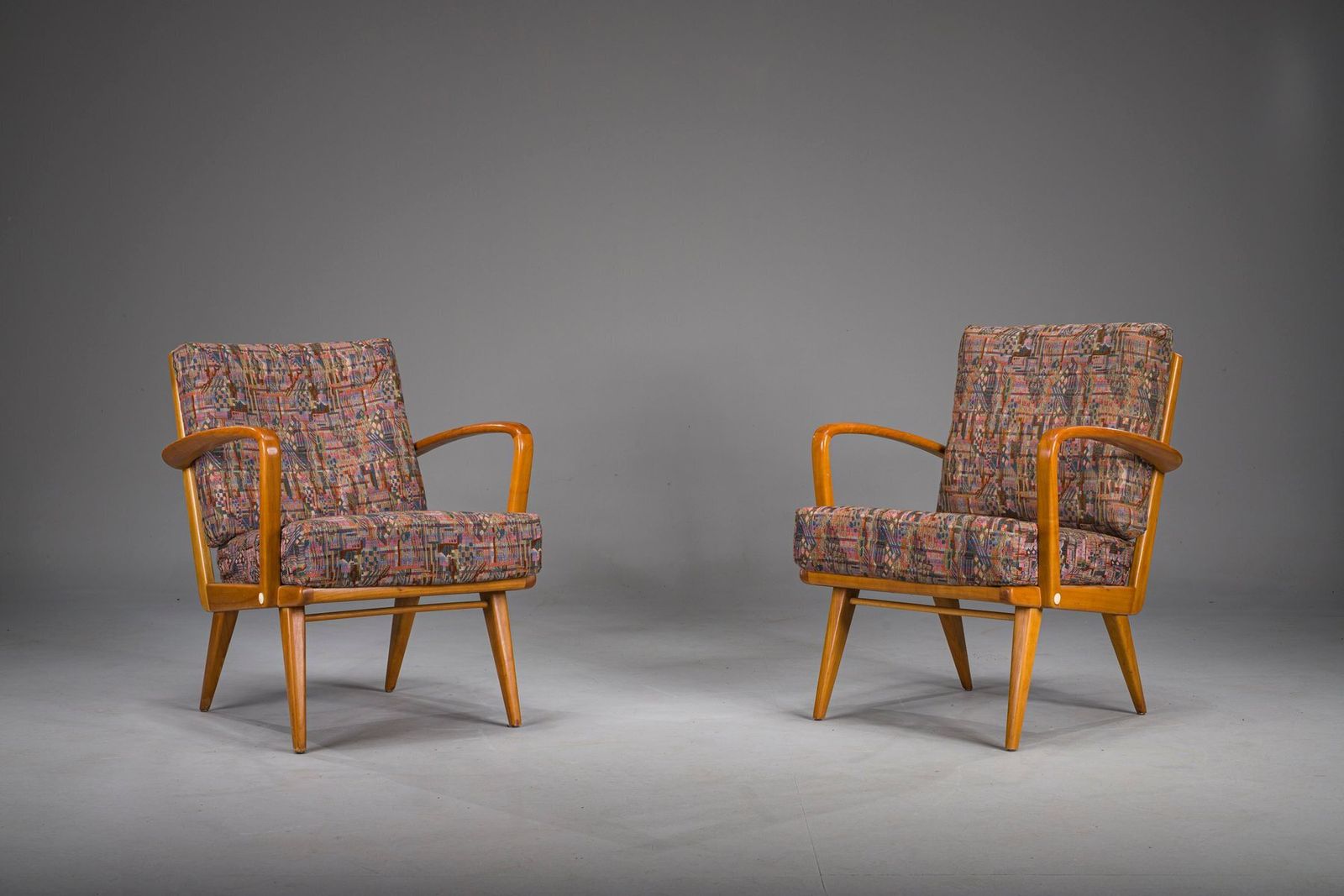 Vintage Cherrywood And Wool Armchairs From Knoll Antimott, 1950s 1960s, Set Of 2