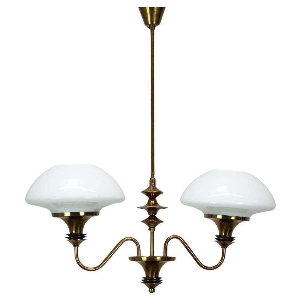 Mid Century Brass Chandelier From Jablonec Glassworks , 1970s, Czechoslovakia