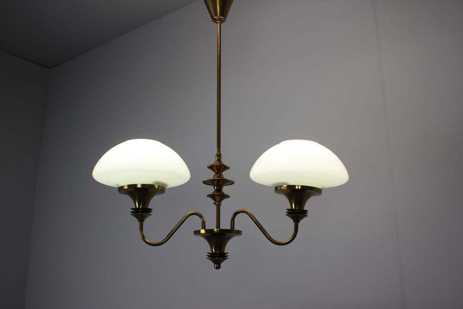 photo furniture Mid Century Brass Chandelier From Jablonec Glassworks , 1970s, Czechoslovakia